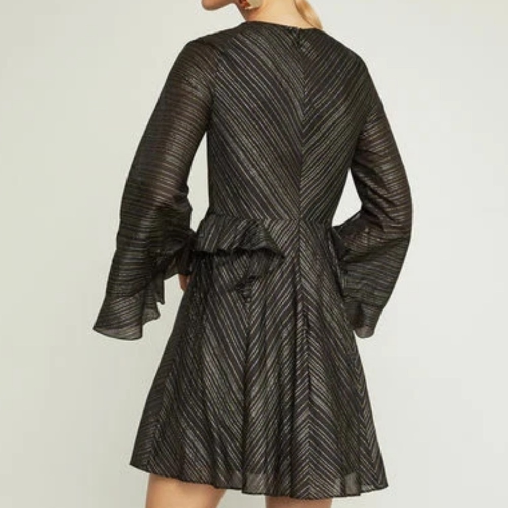 BCBGMaxazria Metallic Ruffled Detail Black Silver & Gold Cocktail Dress Large - Picture 6 of 13